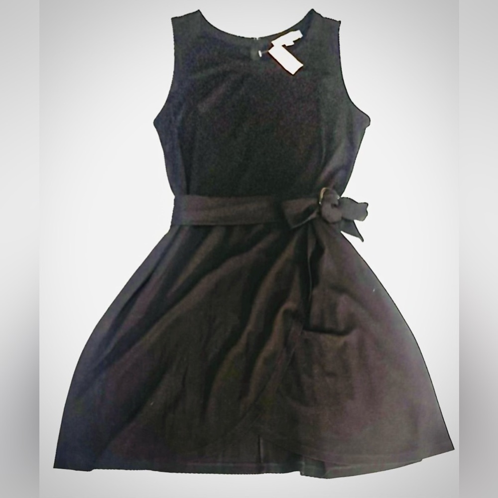 LOFT Plus NWT Dress sz16 Black Knee High Sleeveless Belted Stretch Knit Career